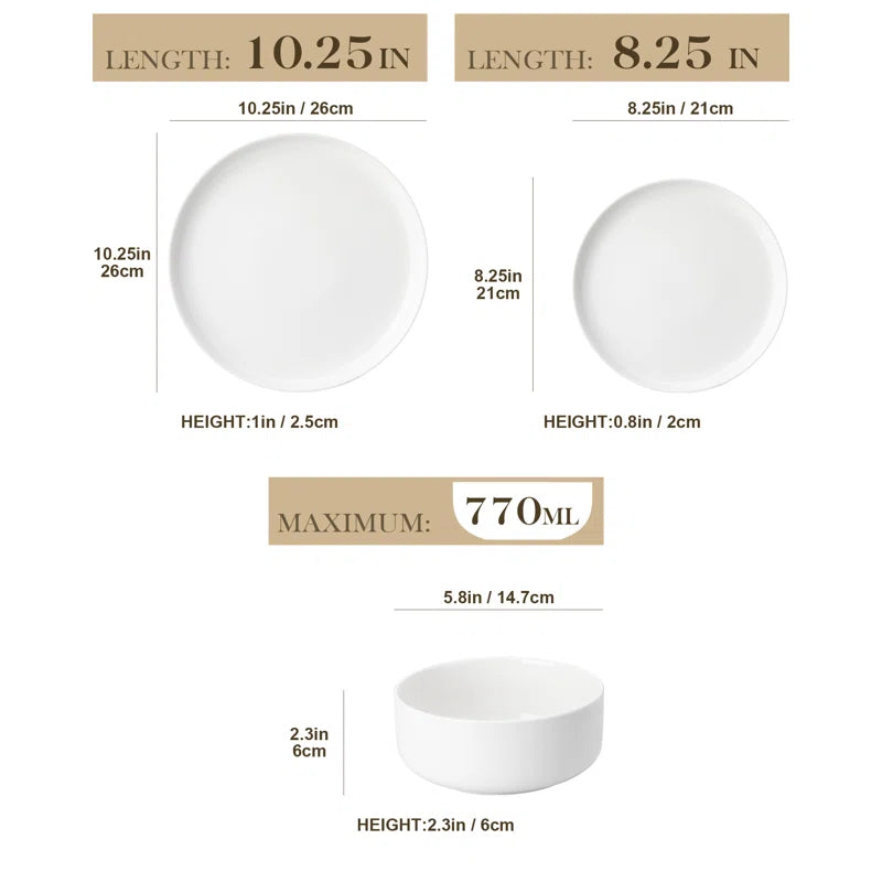 Ohle 12 Piece Porcelain China Dinnerware Set